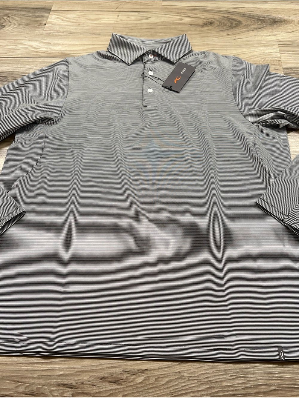 KJUS Soren Polo Shirt Black Striped Long Sleeve Performance Mens 54/XL NWT $129